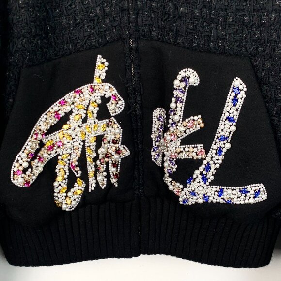 Chanel Black Textured Knit Zip-Up Jacket With Crystal Embellished Pockets - Picture 4 of 8
